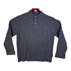 Woolrich Henley Cable Knit Fisherman Wool Sweater Gray Heather Men's Medium 9045